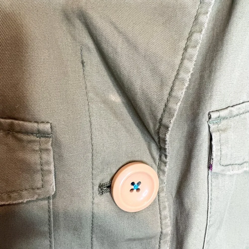 American Eagle Womens Jacket Green Collared Tan Button Down Size Medium - Picture 5 of 12